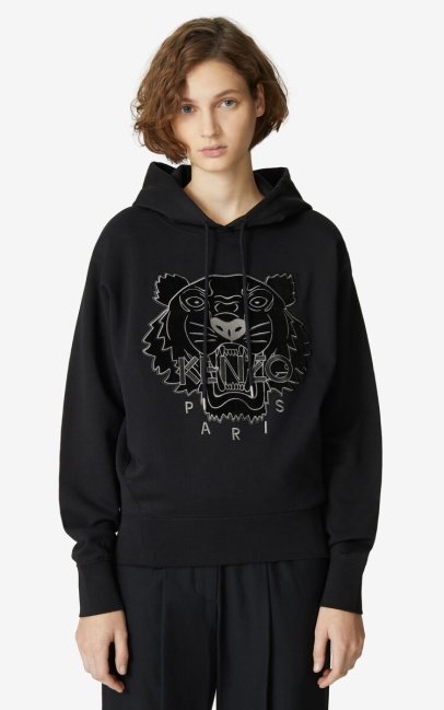 Kenzo Women Tiger Hoodie Sweatshirt Black